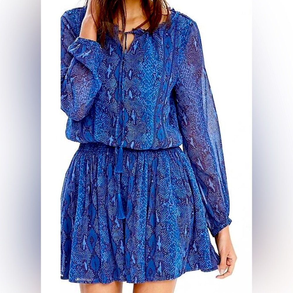 BANANA REPUBLIC Blue Snakeskin Print Dress Blouson Size XS Petite, NWT